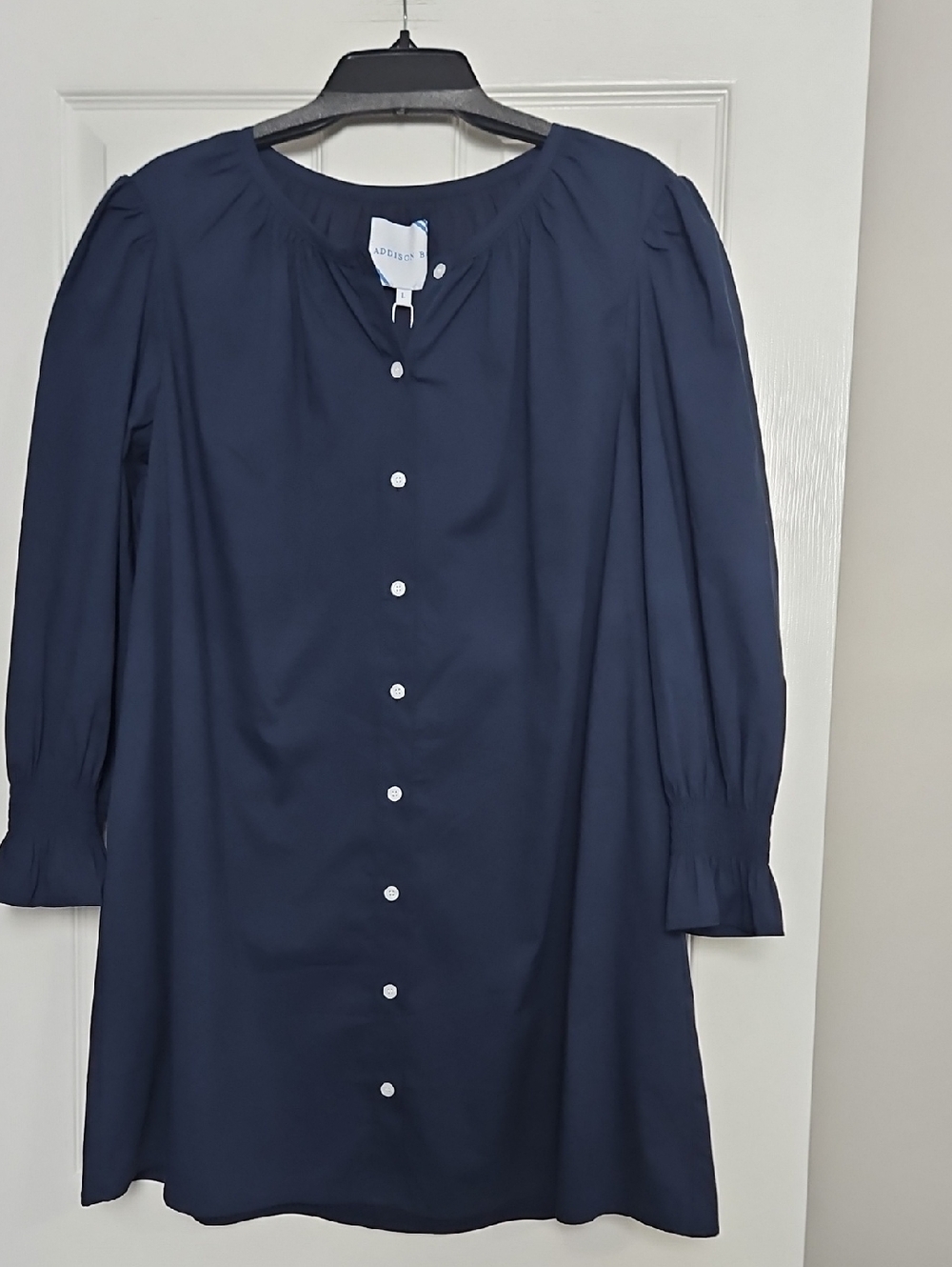 Addison Bay Cotton Poplin Long‎ Sleeve Sailor Mini Dress: Navy